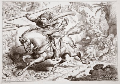 Wie Hereward in eine Falle geriet, Illustration aus Hereward the Great von Charles Kingsley, veröffentlicht 1870, graviert von C.G. Lewis von Henry Courtney Selous