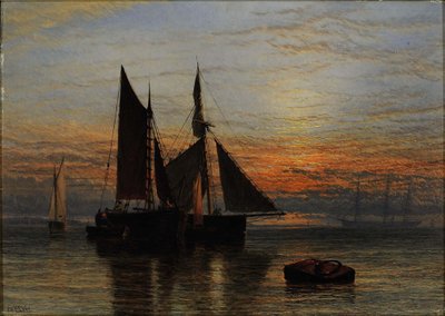 Schiffe auf ruhiger See bei Dämmerung von Henry Dawson