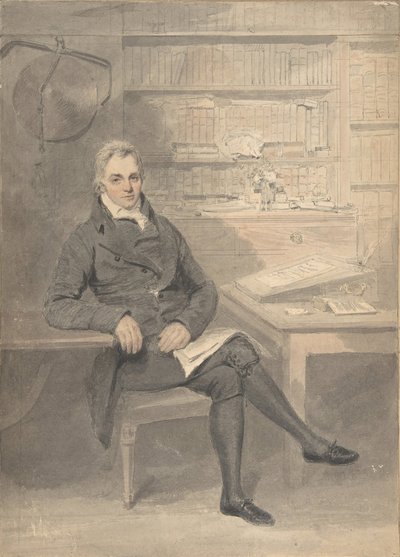 Porträt eines Mannes, vor einem Schreibtisch sitzend, 1795-1800 von Henry Edridge