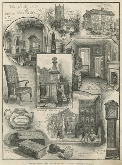 Persönliche Denkmäler und Reliquien von John Wesley: zum hundertsten Jahrestag seines Todes (Gravur) von Henry Edward Tidmarsh