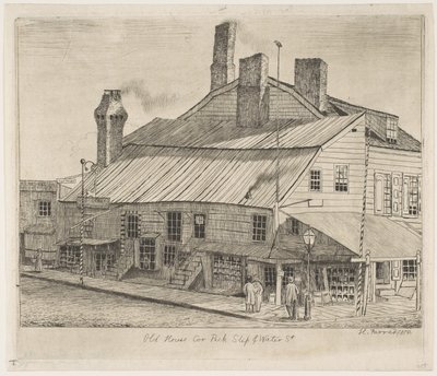 Altes Haus, Ecke Peck Slip und Water Street, aus "Szenen des alten New York" von Henry Farrer