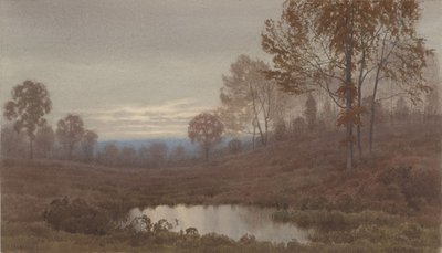 Sonnenuntergangslandschaft mit Teich von Henry Farrer