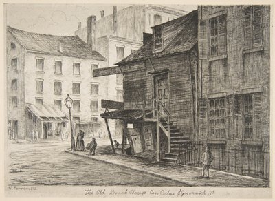 Das alte Strandhaus, Ecke Cedar und Greenwich Streets, aus "Szenen des alten New York" von Henry Farrer