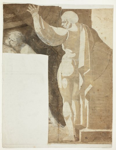 Männliche Figur mit erhobenem linken Arm von hinten gesehen und Fragment eines alten Mannes von Johann Heinrich Füssli