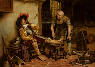 Eine prächtige Passform, ein Mann wird mit Rüstung ausgestattet von Henry Gillard (after) Glindoni