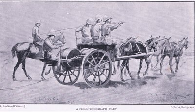 Ein Feldtelegraphenwagen, aus After Pretoria: Der Guerillakrieg veröffentlicht von Harmsworth Bros Limited, 1901 von Henry Inglis Jodrel Sheldon Williams