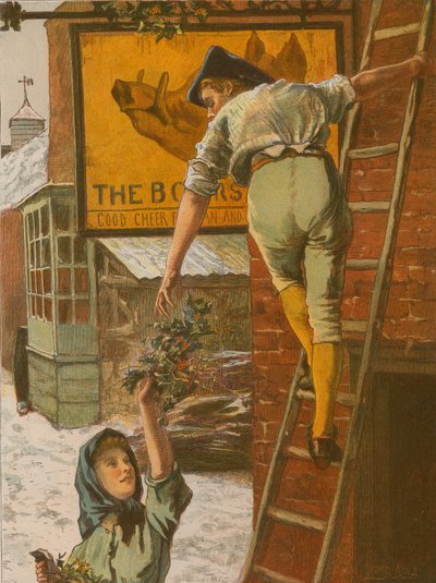 Weihnachtsmorgen - Das Schild dekorieren von Henry John Yeend King