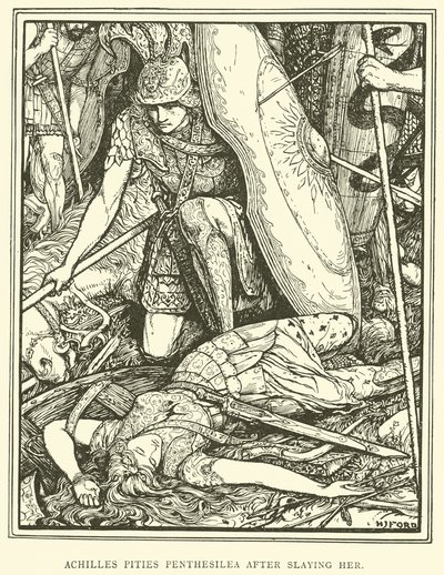 Achilles bemitleidet Penthesilea nach ihrer Tötung von Henry Justice Ford