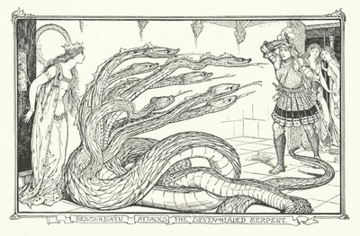 Bensurdatu greift die siebenköpfige Schlange an (Gravur) von Henry Justice Ford