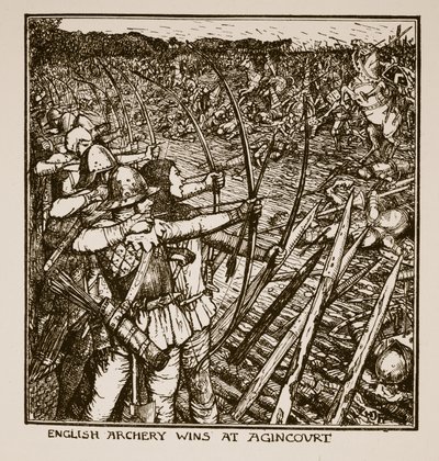 Englische Bogenschützen siegen bei Agincourt, Illustration aus 