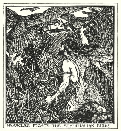 Herakles kämpft gegen die Stymphalischen Vögel (Lithografie) von Henry Justice Ford