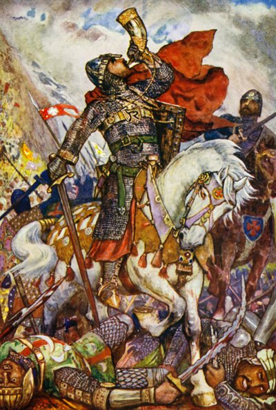 Roland bläst sein Horn im Tal von Roncevaux von Henry Justice Ford