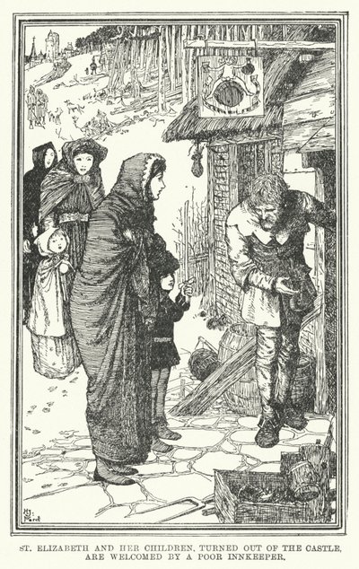 Die heilige Elisabeth und ihre Kinder, aus der Burg vertrieben, werden von einem armen Wirt willkommen geheißen von Henry Justice Ford
