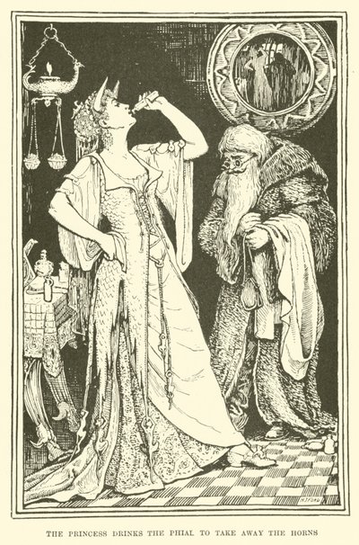 Die Prinzessin trinkt das Fläschchen, um die Hörner zu entfernen (Gravur) von Henry Justice Ford