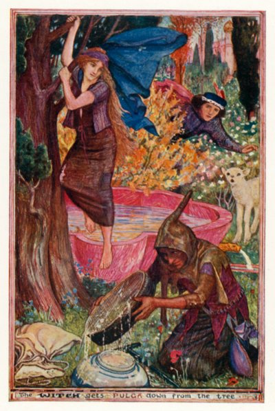 Die Hexe holt Pulga vom Baum herunter (Farblithografie) von Henry Justice Ford