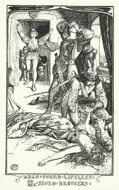 Udea von ihren sieben Brüdern leblos gefunden (Gravur) von Henry Justice Ford