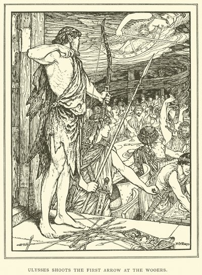 Odysseus schießt den ersten Pfeil auf die Freier von Henry Justice Ford