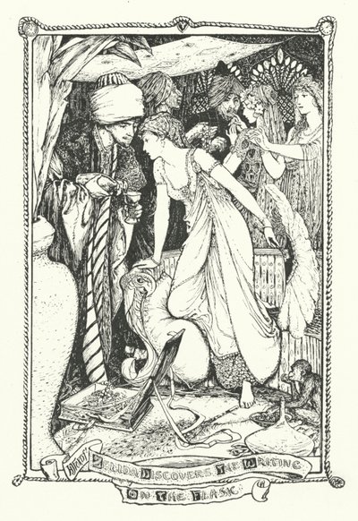 Zelida entdeckt die Schrift auf der Flasche (Gravur) von Henry Justice Ford