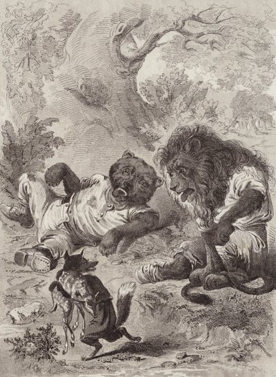 Die Fabeln des Äsop: Der Löwe, der Bär und der Fuchs (Lithografie) von Henry Louis Stephens