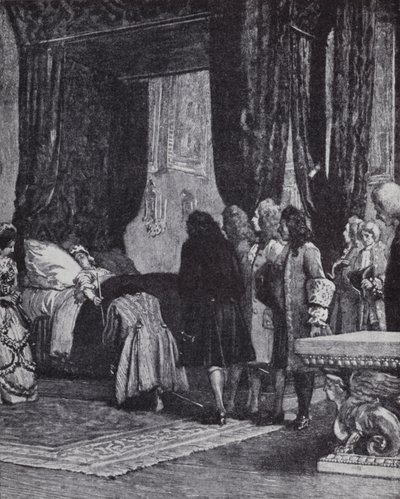 Königin Anne auf ihrem Sterbebett ernennt den Herzog von Shrewsbury zum Lordschatzmeister von Henry Marriott (after) Paget