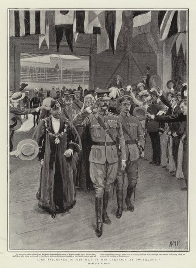 Lord Kitchener auf dem Weg zu seiner Kutsche in Southampton von Henry Marriott Paget
