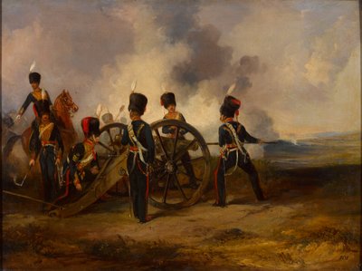 Eine Geschützmannschaft der Royal Horse Artillery beim Laden, ca. 1844 von Henry Martens