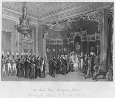 Der Thronsaal, Buckingham Palace. Präsentation einer Adresse der Universität Oxford, ca. 184 von Henry Melville
