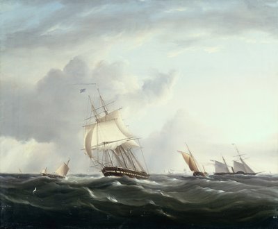 Eine Fregatte, ein Raddampfer und niederländische Kleinschiffe in den Downs von Henry Moses