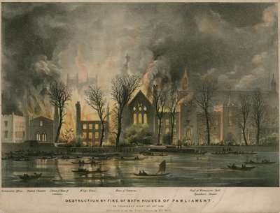 Zerstörung durch Feuer beider Häuser des Parlaments in der Nacht zum Donnerstag, 16. Oktober 1834 von Henry O