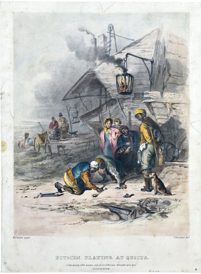 Bergleute spielen Quoits, ca. 1837 (handkolorierte Lithographie auf Papier) von Henry Perlee Parker