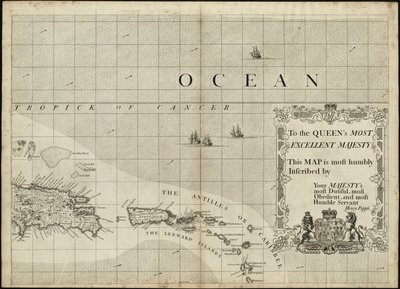 Eine Karte des Britischen Empire in Amerika mit den angrenzenden französischen und spanischen Siedlungen von Henry Popple