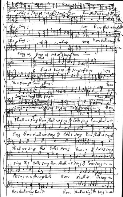 Autographes Manuskript der Partitur für Psalm 137 Wie sollen wir das Lied des Herrn in einem fremden Land singen, vor 1683 von Henry Purcell