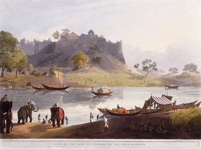 Ruinen des Hafens von Juanpore am Fluss Goomtee, 1824 von Henry Salt