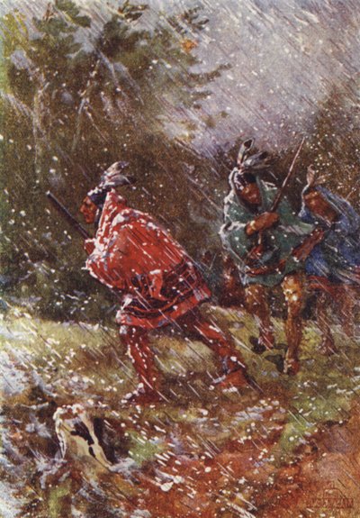 Auf dem Kriegspfad im Winter (Farblithografie) von Henry Sandham