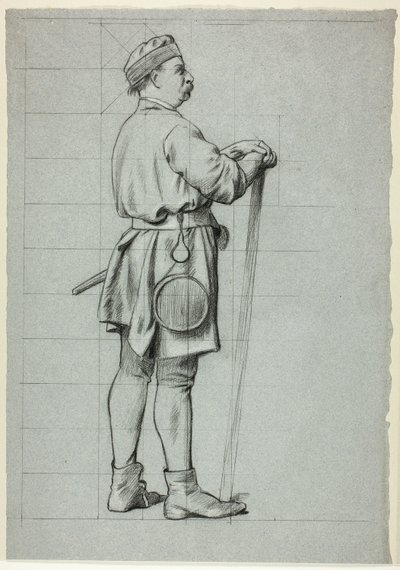 Stehender Mann mit Händen auf einem Stock von Henry Stacy Marks