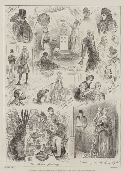 Skizzen bei der Probe für die Tableaux des Kostümballs des Royal Institute von Henry Stephen Ludlow