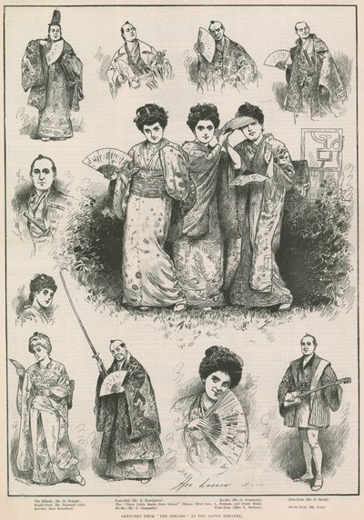 Skizzen aus The Mikado im Savoy Theatre von Henry Stephen Ludlow