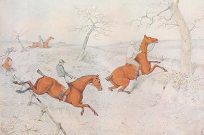 Ein Hindernisrennen: Überqueren einer tiefen Schlucht, die gefährlich zu passieren ist, 1827 von Henry Thomas Alken