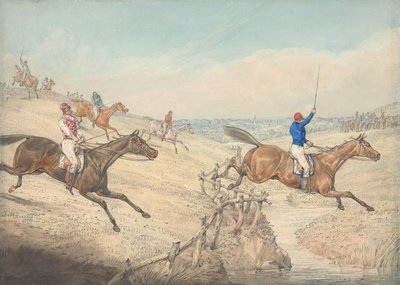 Hindernisrennen: Das Feld überwindet eine niedrige Barriere und einen Bach von Henry Thomas Alken