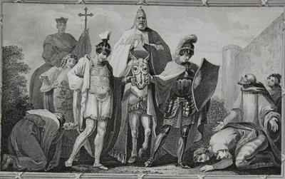 Henry und Lewis führen den Papst zur Burg von Torci, graviert von Saunders, Illustration aus David Humes 