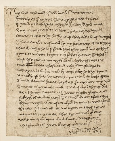 Faksimile eines Briefes von Heinrich VIII. an Kardinal Wolsey, datiert Juli 1518, veröffentlicht 1902 von Henry VIII