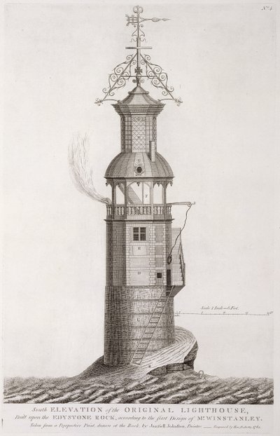Edystone-Leuchtturm, graviert von Henry Roberts, 1761 von Henry Winstanley