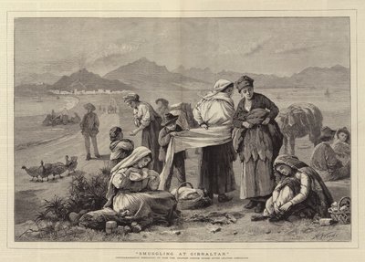 Schmuggel in Gibraltar, Contrabandistas bereiten sich darauf vor, das spanische Zollhaus nach dem Verlassen von Gibraltar zu passieren von Henry Woods