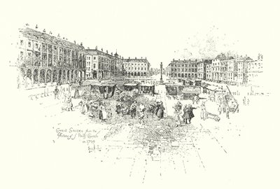 Covent Garden von der Vorhalle der St. Pauls Kirche, London, 1749 (Lithografie) von Herbert (after) Railton