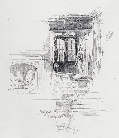 Fenstersitz des englischen Dichters Percy Bysshe Shelley am University College, Oxford (Lithografie) von Herbert (after) Railton