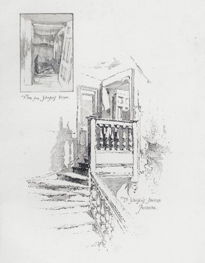 Zimmer und Treppe des englischen Schriftstellers Samuel Johnson, Pembroke College, Oxford von Herbert (after) Railton