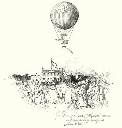 Ansicht des Aufstiegs von Mr. Lunardis berühmtem Heißluftballon vom Artillerieplatz von Herbert (after) Railton