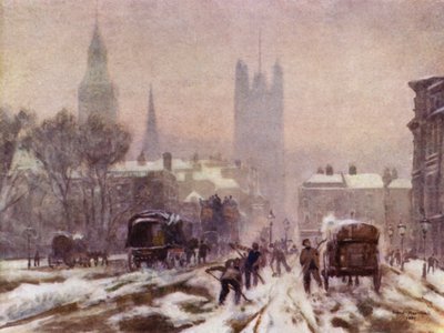 Ein verschneiter Morgen, Whitehall (Farblithografie) von Herbert Menzies (after) Marshall