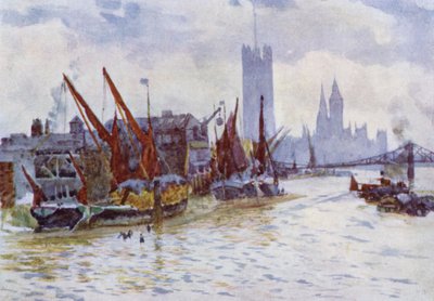 Heubarken vor der Pferdefähre in Westminster von Herbert Menzies (after) Marshall