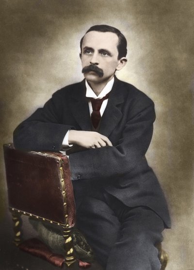 Porträt von J.M. Barrie, fotografiert von Barraud im Jahr 1893 - James Matthew Barrie (1860-1937), schottischer Schriftsteller, Schöpfer von Peter Pan - Farbige Fotografie. von Herbert Rose Barraud